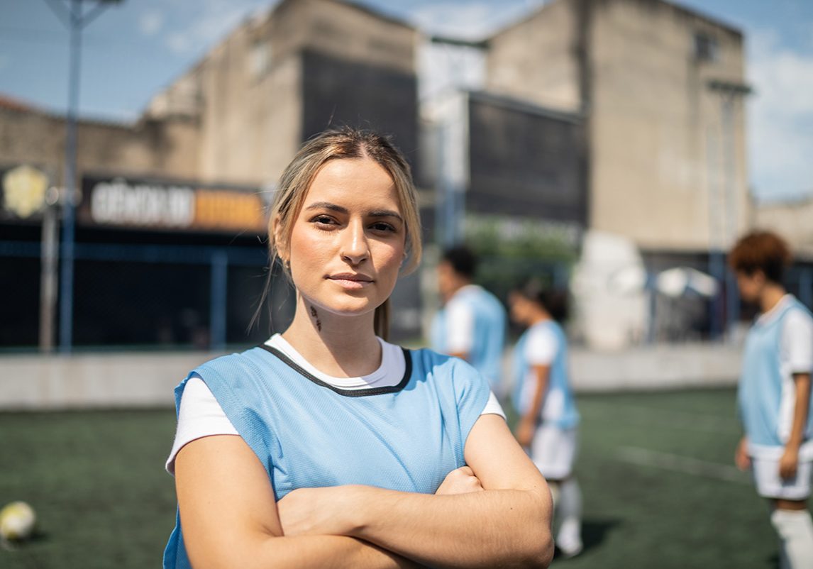 Portrait of a young female soccer playe